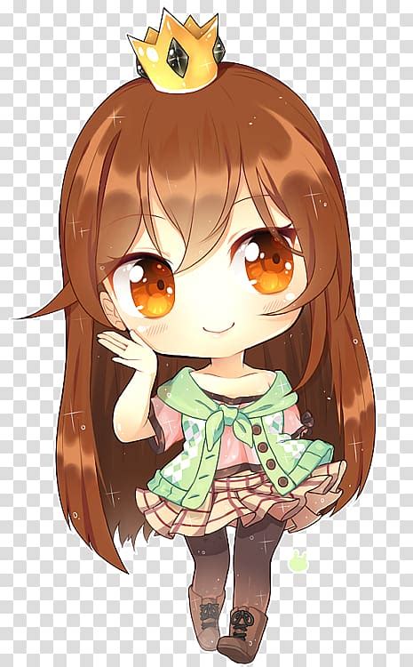 Brown Haired Girl Anime Wearing Green And Pink Dress Chibi Illustration
