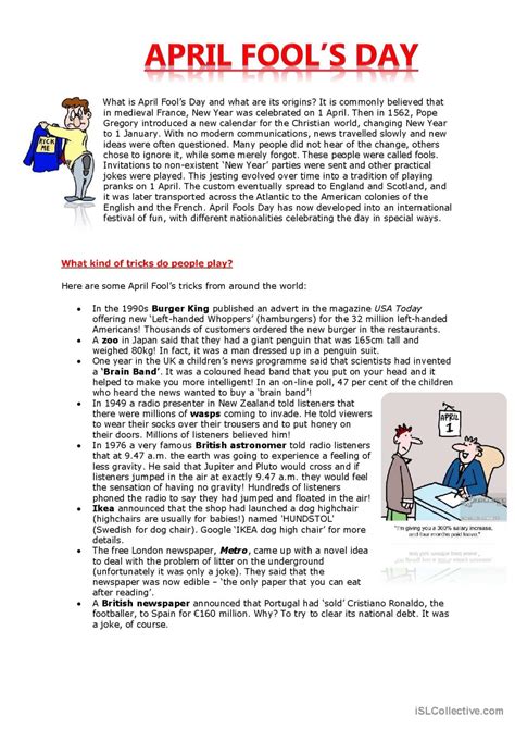April Fools Day Reading For Detail English Esl Worksheets Pdf And Doc