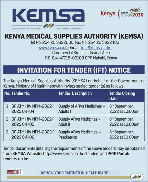 tender advertisements kenya medical supplies authority kemsa