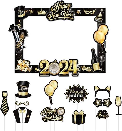 New Years Eve Photo Booth Props With Balloons Hats And Streamers