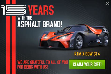 An anniversary is the date on which an event took place or an institution was founded in a previous year, and may also refer to the commemoration or celebration of that event. KTM X-Bow GT4 (gallery) | Asphalt Wiki | Fandom