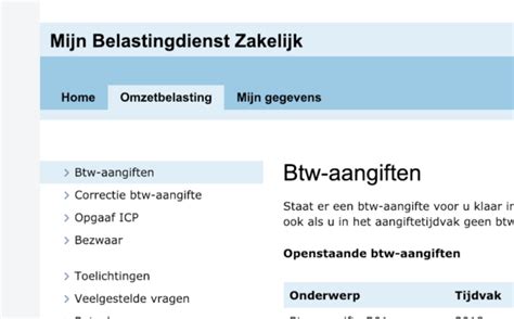 − op belastingdienst.nl bij inloggen voor ondernemers als u bent ingelogd, ziet u een overzicht van uw aangiften. Btw-aangiften via nieuw ondernemersportaal soms niet ...