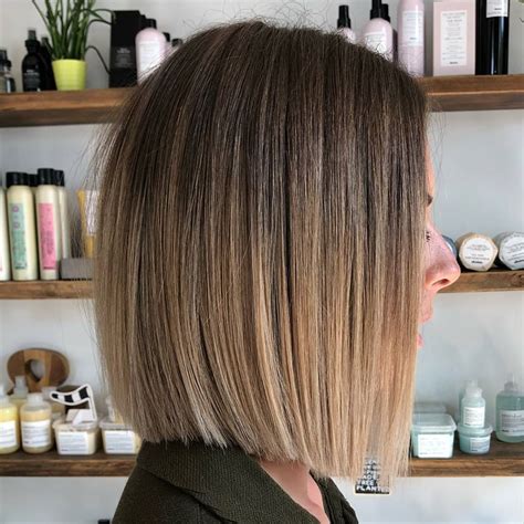 Blunt Bob With Balayage Flamboyage Dip Dye Ombre Brown To Blonde By