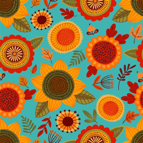 Folk Seamless Pattern With Autumn Flowers 675089 Vector Art At Vecteezy