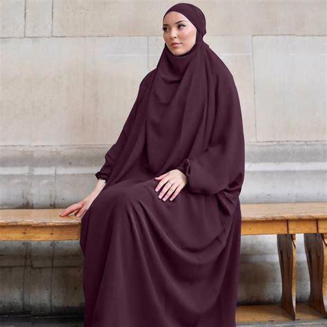 Cheap Overhead Kaftan Muslim Women Prayer Dress One Piece Abaya Full Cover Loose Ramadan Gown