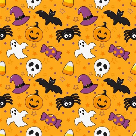 Premium Vector Seamless Pattern Happy Halloween Icons Isolated On
