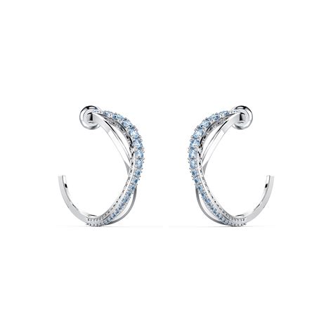 Swarovski Twist Hoop Pierced Earrings Blue Rhodium Plated