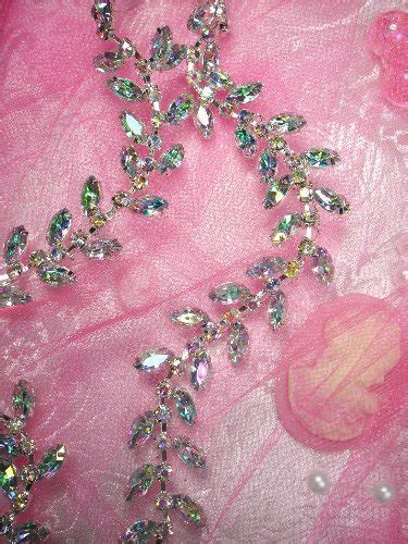 silver crystal ab aurora borealis rhinestone leaf vine trim