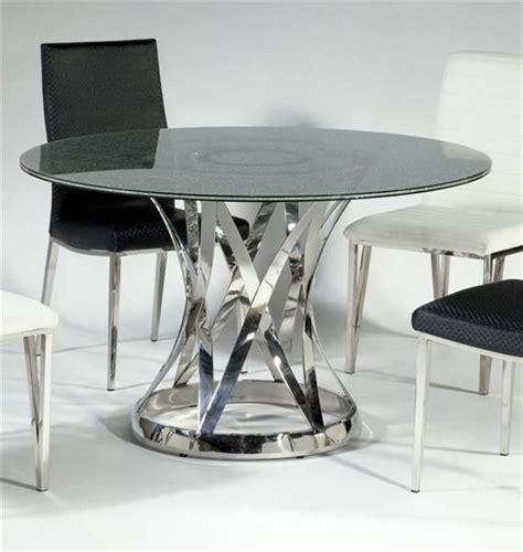 Janet Glass Stainless Steel Dining Table W 48 Inch Sandwich Glass Top Stainless Steel Dining