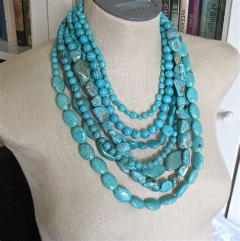 Chunky Turquoise Necklace Multi Strand By Fiorellajewelry On Etsy