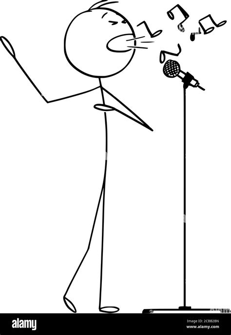 Vector Cartoon Stick Figure Drawing Conceptual Illustration Of Man Or Singer Singing Song On