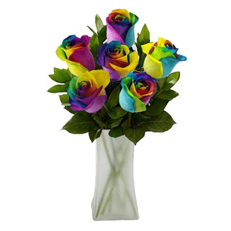 The Ultimate Bouquet Gorgeous Rainbow Rose Bouquet In Clear Vase 6