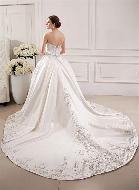 Ball Gown Sweetheart Cathedral Train Satin Wedding Dress With