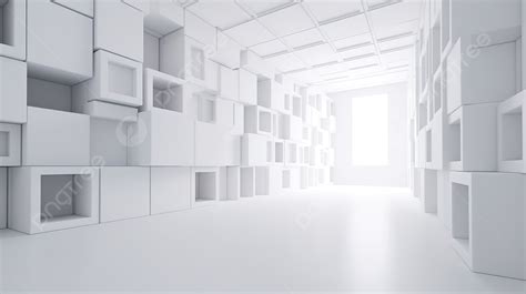 Minimalist 3d Render Contemporary White Box Room With Square Wall