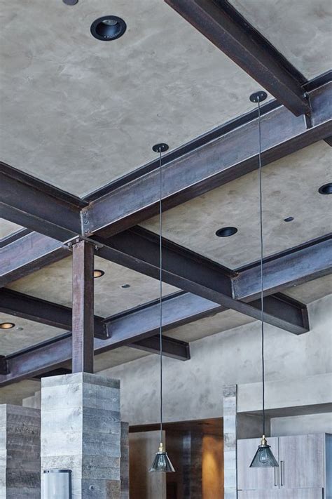 Plaster And Steel Beam Ceiling In Mountain Modern Big Sky Home Metal