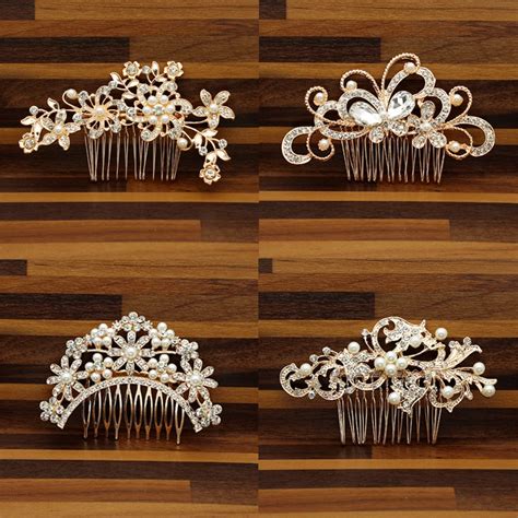 Big Fashion Rose Gold Butterfly Flower Pearls Bridal Combs Crystal Hair