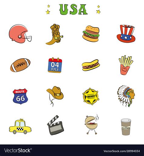 American Culture Icons Or Objects Royalty Free Vector Image