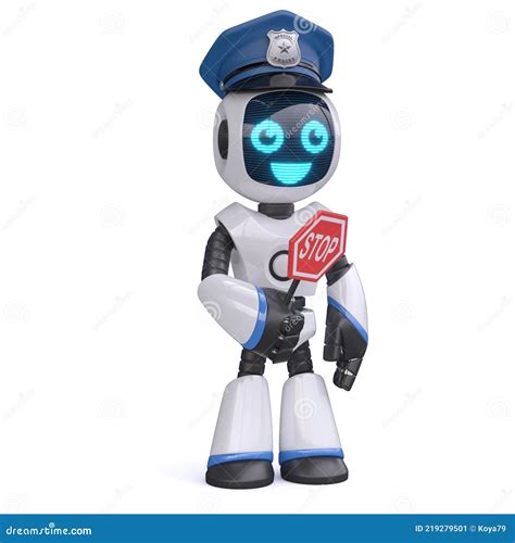 Robot Policeman Traffic Police Robot 3d Rendering Stock Illustration