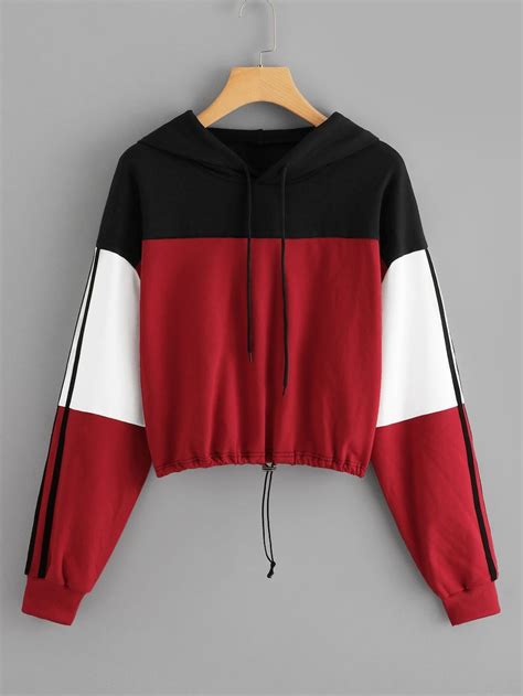 color block drawstring hoodie shein sheinside hoodie fashion