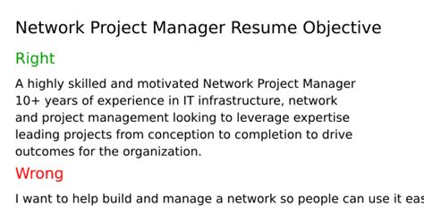 Top 17 Network Project Manager Resume Objective Examples