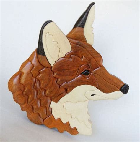 Fox Head Intarsia Wall Hanging Wooden Animal Wood Carving Red Etsy In