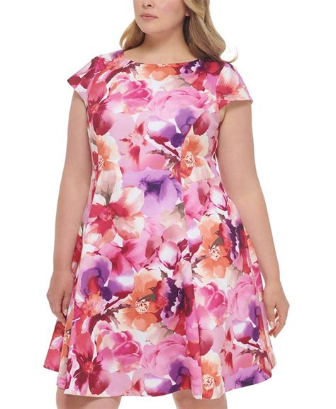 Jessica Howard Plus Size Floral Print Cap Sleeve Fit And Flare Dress Macys