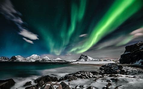 Download Wallpapers Northern Lights Fjords Night Lights In The Sky