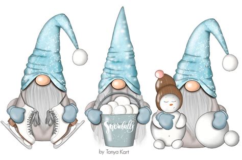Nordic Gnomes Clipart Winter Gnomes Clipart Whimsical Etsy