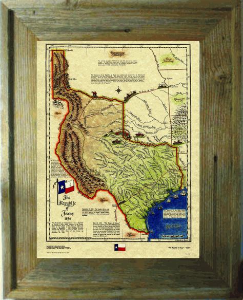 Republic Of Texas Historical Map 1836 Framed In Barnwood Republic