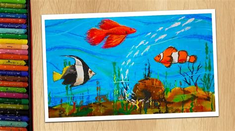 Underwater Aquarium Drawing With Oil Pastels For Beginners Step By