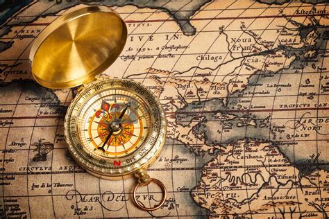 Old Vintage Golden Compass On Ancient Map Royalty Free Stock Image