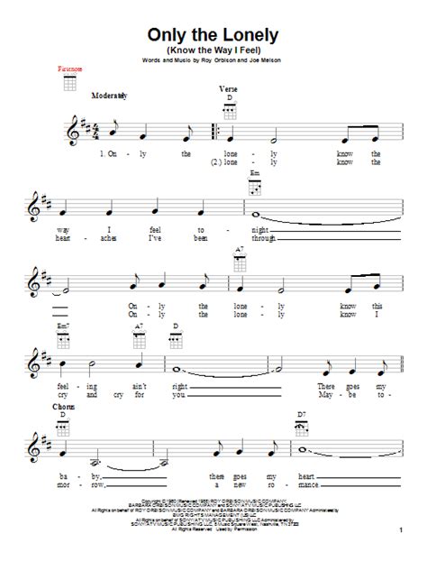 Only The Lonely Know The Way I Feel Sheet Music Roy Orbison Ukulele