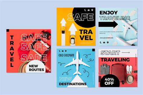 Travel deals on hotels, flights, vacation packages, cruises and local & entertainment deals too. Travel sale instagram posts pack | Free Vector