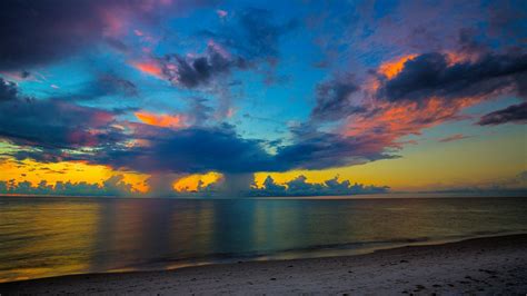 Beach During Sunset Under Blue Dusky Sky 4k Hd Nature Wallpapers Hd