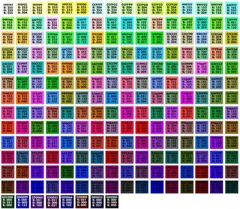 Browser Safe Colors Organized By Value Lights And Darks With Hex And