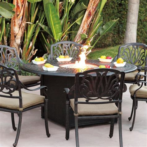 The series #403 rectangular fire table if you want to have a fire pit table at the center of your outdoor space, it's essential to choose. Darlee Elisabeth 7 Piece Fire Pit Dining Set - Cast Aluminum