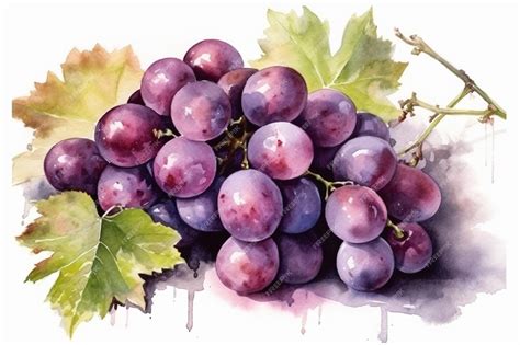 Premium Ai Image A Watercolor Painting Of Grapes With A Leaf On It