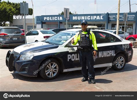 Tijuana Baja California Mexico June 2018 Police Officer Gives Thumbs