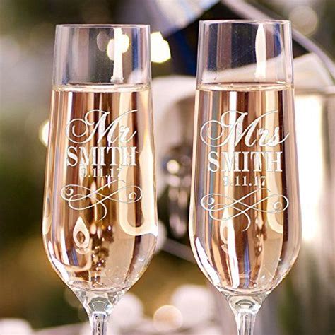 Set Of Personalized Wedding Champagne Flutes Engraved Glass Bride And Groom Gift Wedding