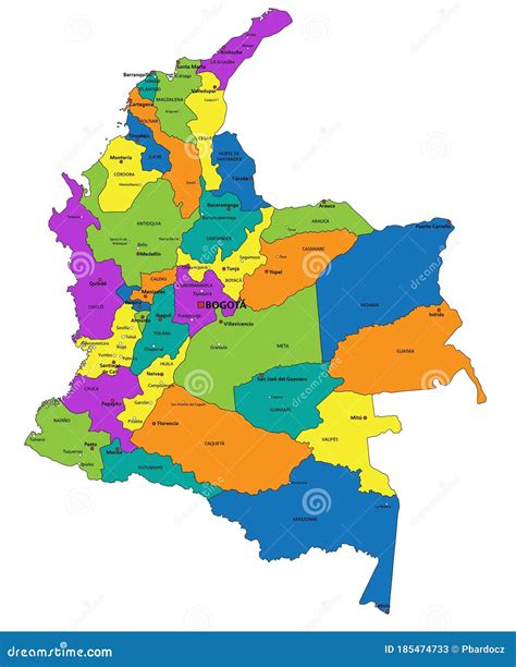 Colorful Colombia Political Map With Clearly Labeled Separated Layers