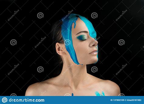 Fashion Model Girl Colorful Face Paint Beauty Fashion Art Portrait Of Beautiful Woman With