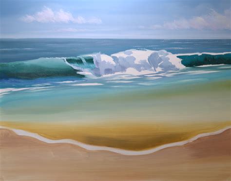 2nd Stage In Painting An Ocean Wave With A Sandy Beach In Oil Paint P