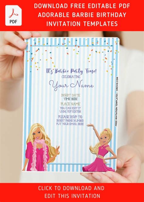 Free Editable Pdf Adorable Chic Barbie Birthday Invitation Templates