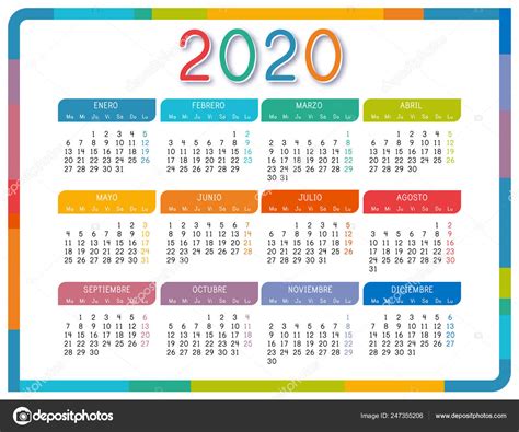 Colorido Calendario Calendario 2020 Vect Premium Vector Freepik Vector