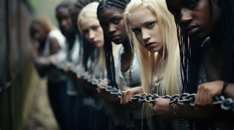 Premium Ai Image Beautiful Girls Hostages Captives Slaves In Shackles