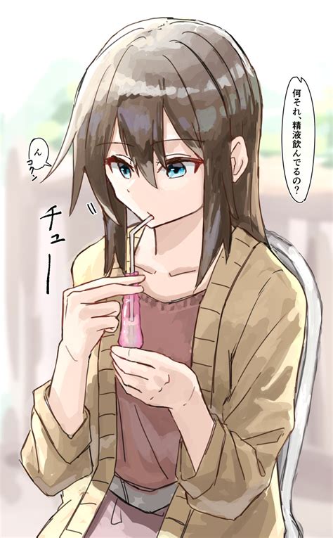 Ewokakuni Absurdres Highres Tagme Girl Condom Cum Drinking
