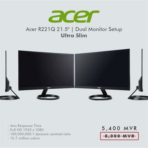 Acer R221q Dual Monitors Full Hd 1920 X 1080 4ms 60hz Ibay