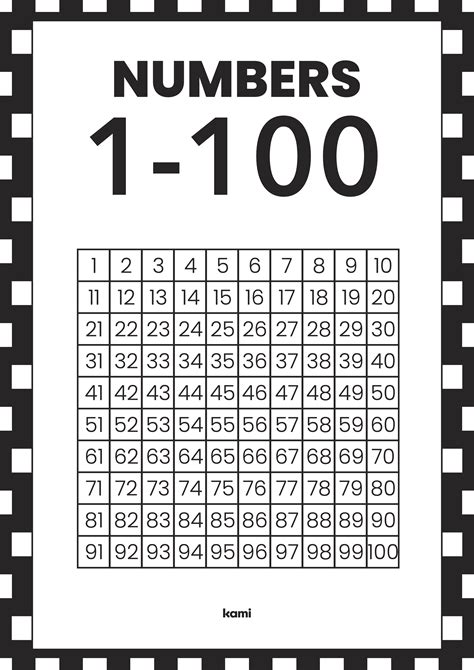 Printable Number Chart 1 100 Number Chart Printable