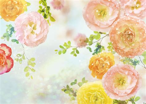 花のイラスト・フリー素材 壁紙・背景no114『カラフルフラワー・枝葉』
