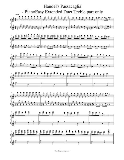 Passacaglia Handel Extended Pianoeasy Duet Treble Part Only Sheet